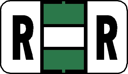 Tabbies 91538 - JETER COMPATIBLE ALPHA 91520 LABEL SERIES, 1" ALPHA LABEL 'R', LIGHT GREEN, 15/16"H x 1-5/8"W, 500/ROLL