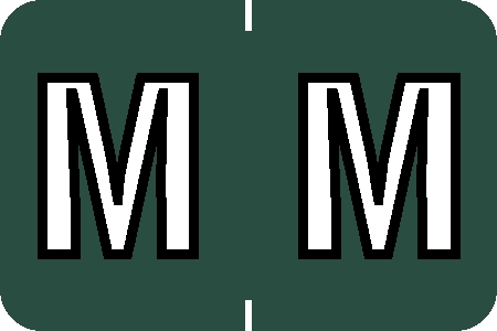 Tabbies 91633 - BARKLEY ABKM COMPATIBLE ALPHA 91620 LABEL SERIES, 1" ALPH LABEL 'M', DARK GREEN, 1"H x 1-1/2"W, 500/ROLL