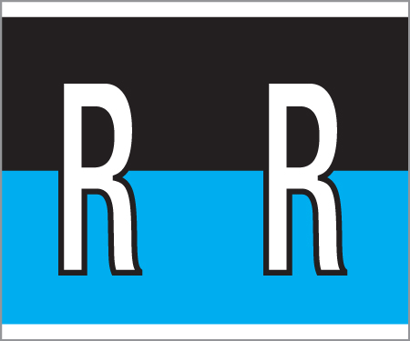 Tabbies 139-R - KARDEX PSF-139 COMPATIBLE ALPHA LABEL SERIES, 1-1/4" ALPHA LABELS 'R', BLACK/BLUE, 1-1/2"H x 1-1/4"W, 500/ROLL