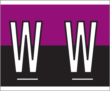 Tabbies 139-W - KARDEX PSF-139 COMPATIBLE ALPHA LABEL SERIES, 1-1/4" ALPHA LABELS 'W', VIOLET/BLACK, 1-1/2"H x 1-1/4"W, 500/ROLL