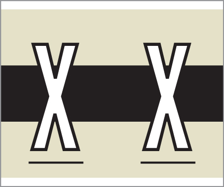 Tabbies 147-X - KARDEX PSF-147 COMPATIBLE ALPHA LABEL SERIES, 1-1/4" ALPHA LABELS 'X', BLACK/TAN, 1-1/2"H x 1-1/4"W, 500/ROLL