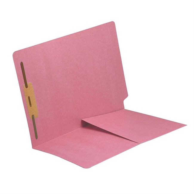 End Tab Folder with 1/2 Pocket Inside Front - 11 Pt. Colored Stock Available in 10 Colors -  Pink - 1 Fastener in Position #1 - Reinforced Tab - Letter Size - 50/Box