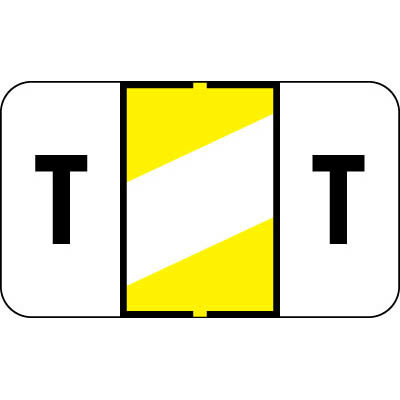Control-O Fax Alpha Label System - Letter 'T' - YELLOW w/ White stripe - 15/16" H x 1-5/8" W - Sheets for File Box - 225 Labels Per Pack