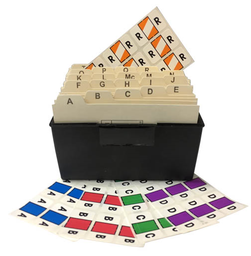 Control-O Fax Alpha Label Desk Set with box and dividers and all letters A-Z. 2898 Assorted labels per set.