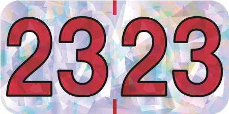 2023 Holographic Yearband Label - Silver & Red - HSYM Series - 3/4" H x 1-1/2" W - 500/Roll