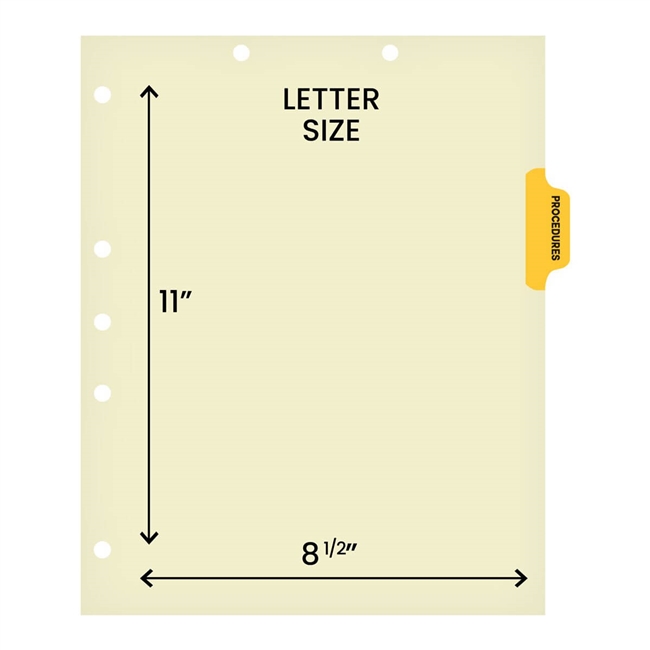 "Procedures"  Side Tab Medical Chart Dividers - Tab in Position 3 - Light Amber colored Mylar - 125# Manila - (100/Pkg)