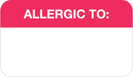 ALERGIC TO: , WHITE & RED, 1-1/2"W x 7/8"H, 250/ROLL