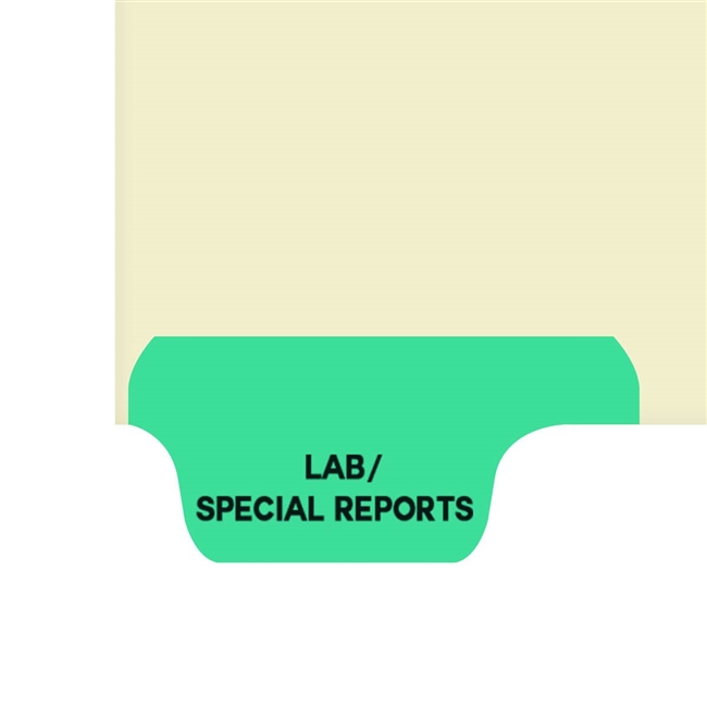 "Lab/Special Reports" -  Index Chart Divider- Bottom Tab Position 1 - Light Green Colored Tab - 100/Package