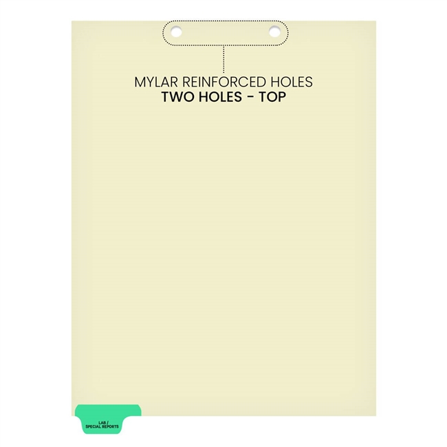 "Lab/Special Reports" -  Index Chart Divider- Bottom Tab Position 1 - Light Green Colored Tab - 100/Package