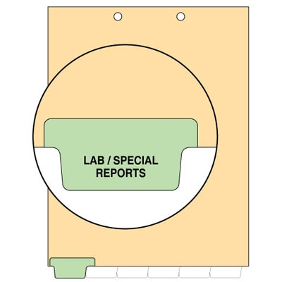 "Lab/Special Reports" -  Index Chart Divider- Bottom Tab Position 1 - Light Green Colored Tab - 100/Package