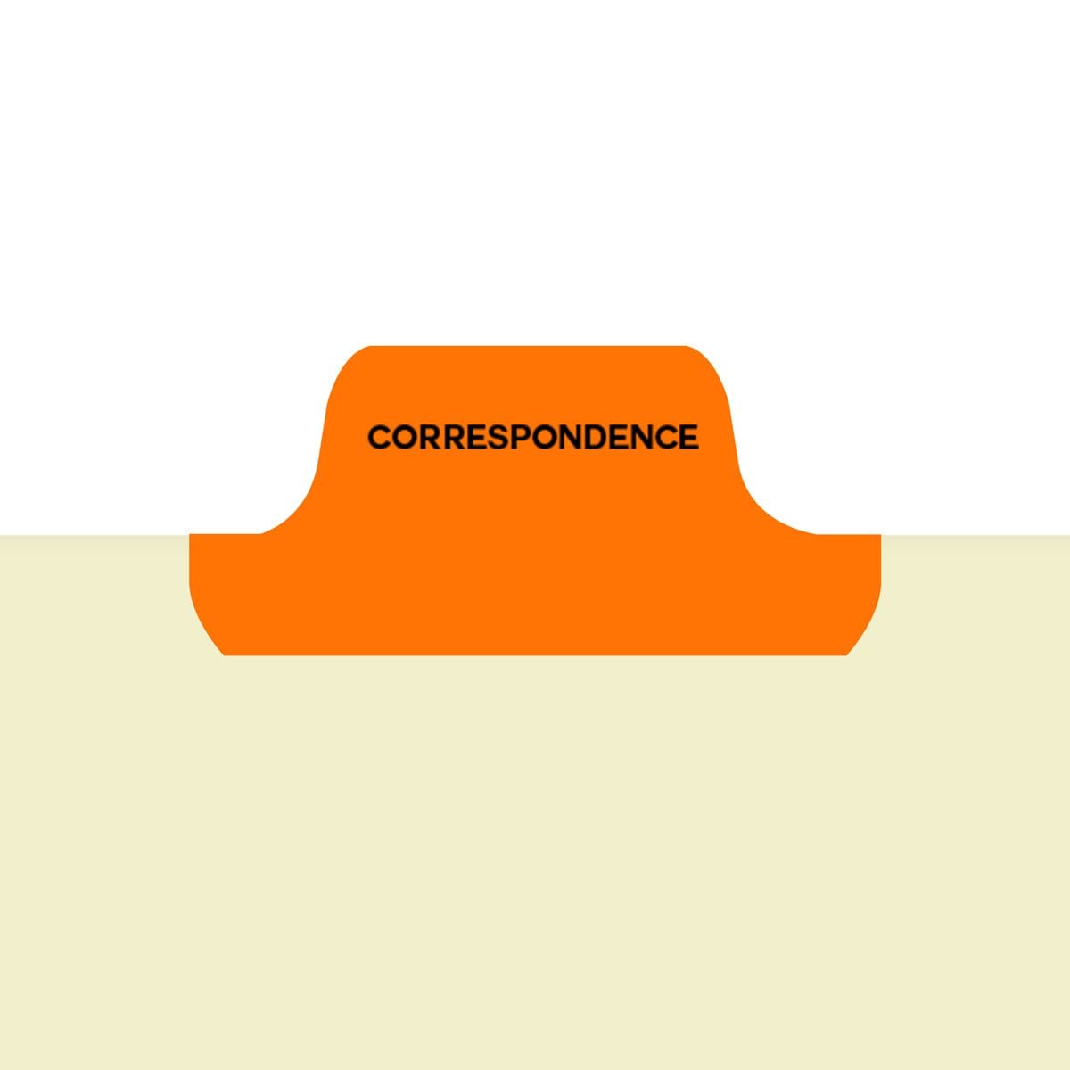 Ivory letter size side tab index divider with position 3 tab printed CORRESPONDENCE and mylared in orange. 125# manila stock. Packaged 25. (S-09210-8T-3)