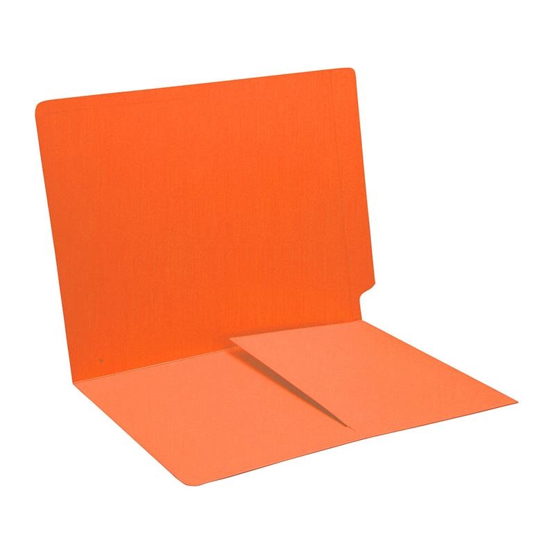 Orange Color Folder, End Tab, Letter Size with 1/2 Pocket Inside Front, 11 Pt. Stock -Box of 50