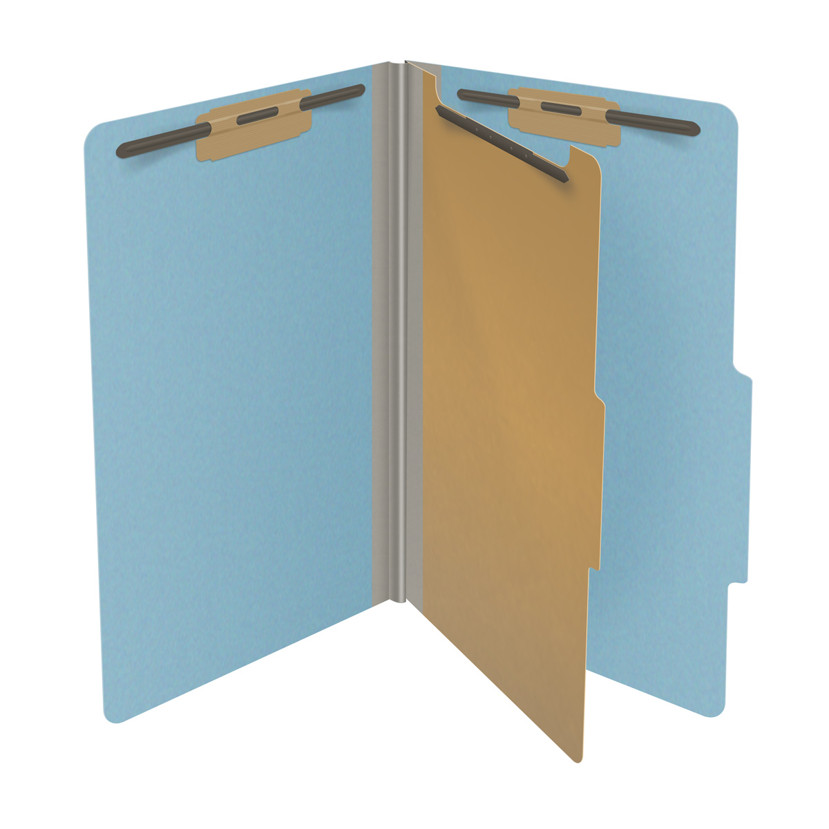 Top Tab Pressboard Folder w/ 1 Kraft divider - Legal Size - Box of 10 - Color = BLUE - Tyvek 2 inch Expansion 1