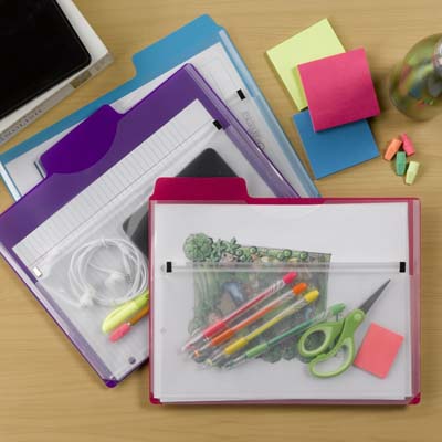 Poly Project Organizer with Zip Pouch -  1/3- Cut Tabs , Letter Size 11-3/4" W x 10" H -, Assorted Colors, 30 Per Carton (89617)