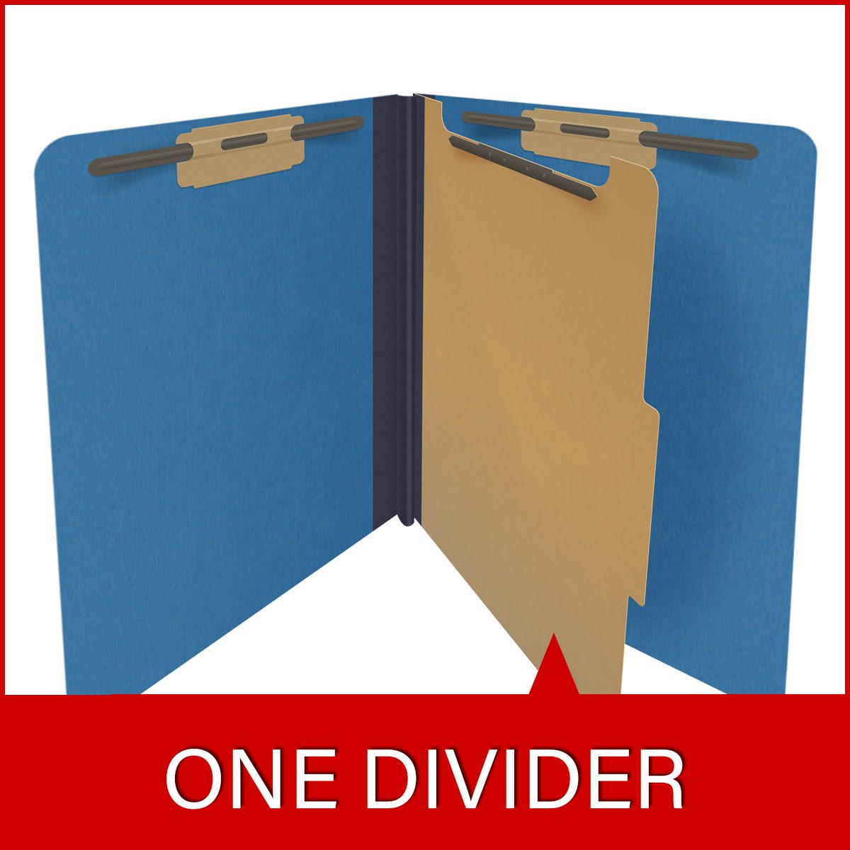 Royal Blue Classification Folder One Divider - End Tab - Letter Size - 2" Dark Blue Tyvek Expansion - Fasteners in Positions 1 & 3 and 1" Duo Fastener on Divider - 25Pt. Type III Pressboard -Box of 10