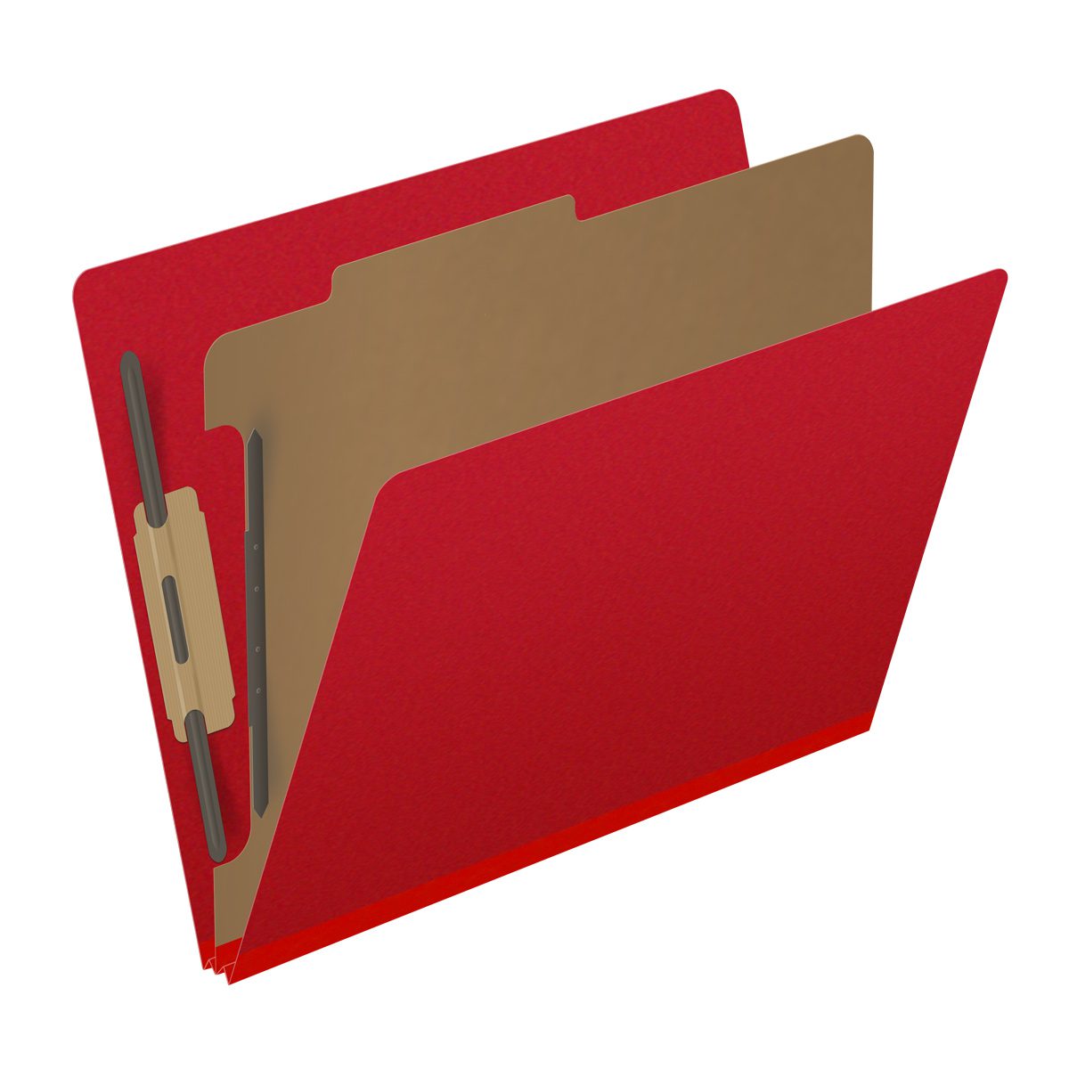 Deep RED Classification Folder One Divider - End Tab - Letter Size - 2" Gray Tyvek Expansion - Fasteners in Positions 1 & 3 and 1" Duo Fastener on Divider - 25Pt. Type III Pressboard -Box of 10