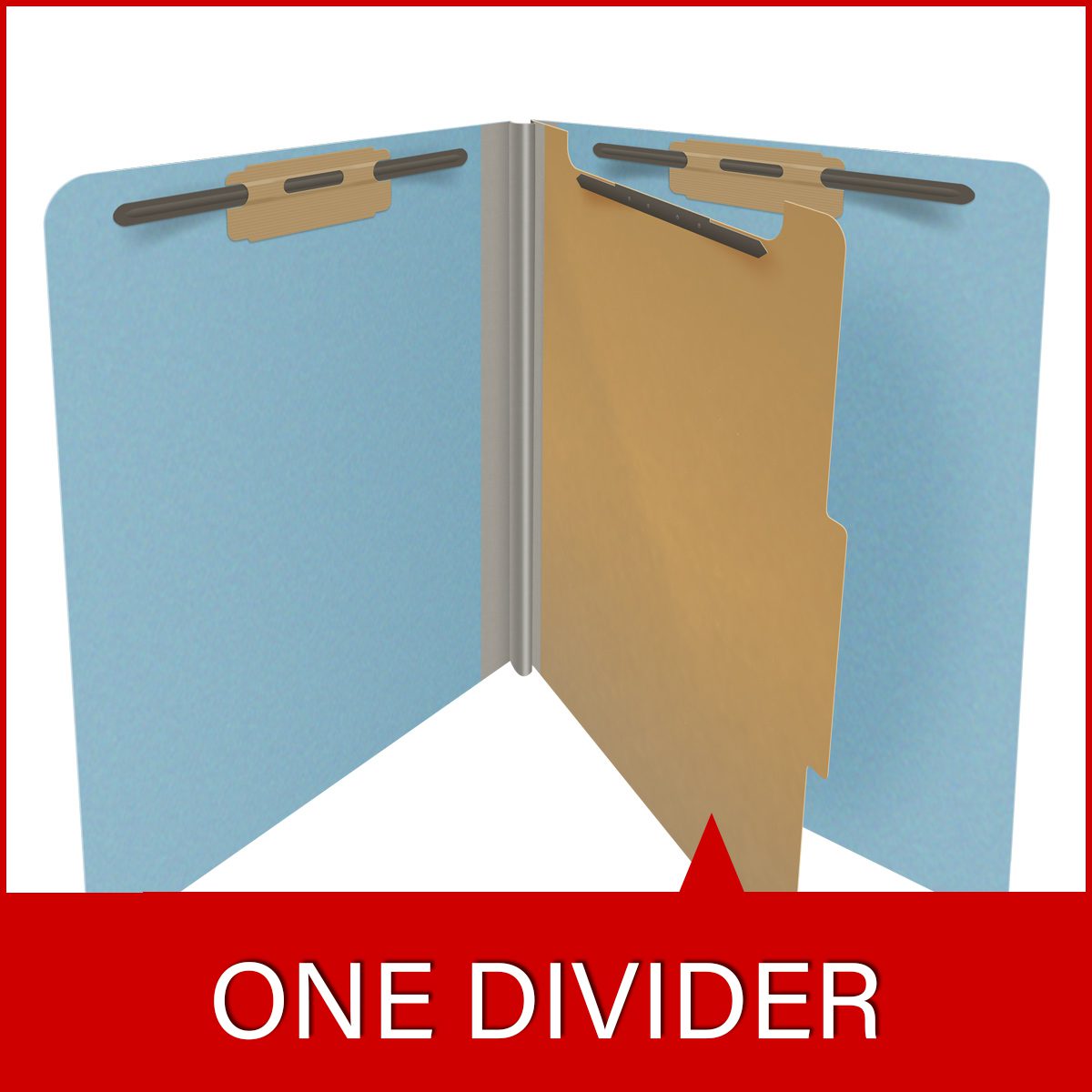 Blue Classification Folder One Divider - End Tab - Letter Size - 2" Gray Tyvek Expansion - Fasteners in Positions 1 & 3 and 1" Duo Fastener on Divider - 25Pt. Type III Pressboard -Box of 10