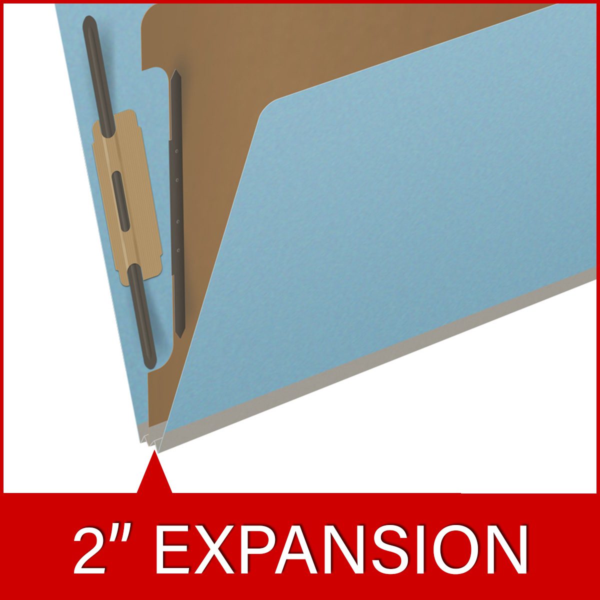 Blue Classification Folder One Divider - End Tab - Letter Size - 2" Gray Tyvek Expansion - Fasteners in Positions 1 & 3 and 1" Duo Fastener on Divider - 25Pt. Type III Pressboard -Box of 10