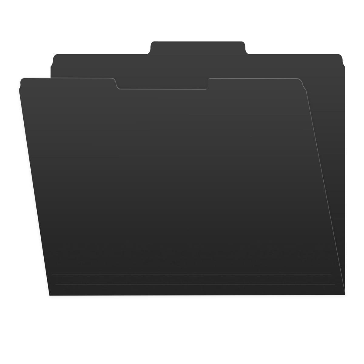 Black Letter Size Top Tab Single Ply Folders with 1/3 Cut Assorted Tabs, 11 pt Black Stock, 100/Box (S-30503-BLK)