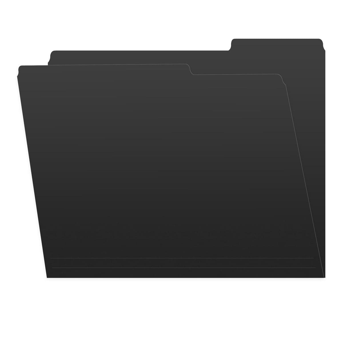 Black Letter Size Top Tab Single Ply Folders with 1/3 Cut Assorted Tabs, 11 pt Black Stock, 100/Box (S-30503-BLK)