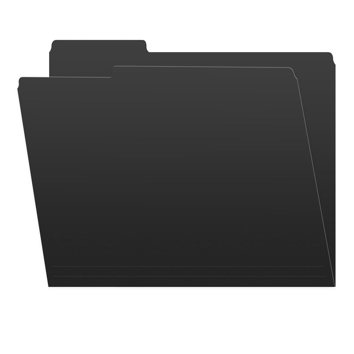 Black Letter Size Top Tab Single Ply Folders with 1/3 Cut Assorted Tabs, 11 pt Black Stock, 100/Box (S-30503-BLK)