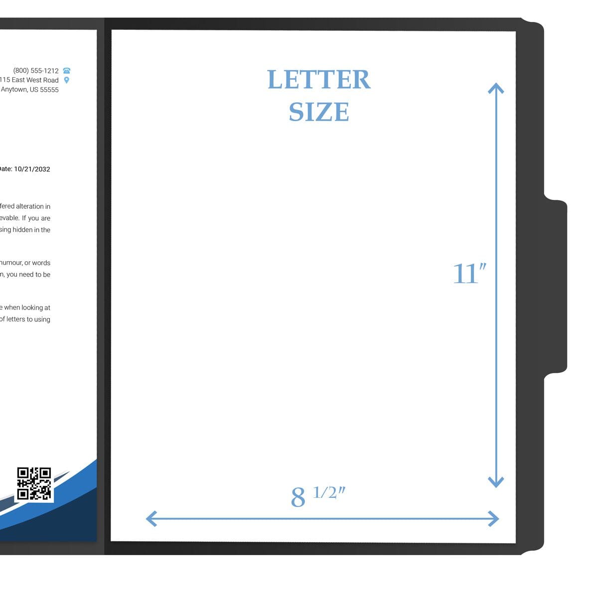 Black Letter Size Top Tab Single Ply Folders with 1/3 Cut Assorted Tabs, 11 pt Black Stock, 100/Box