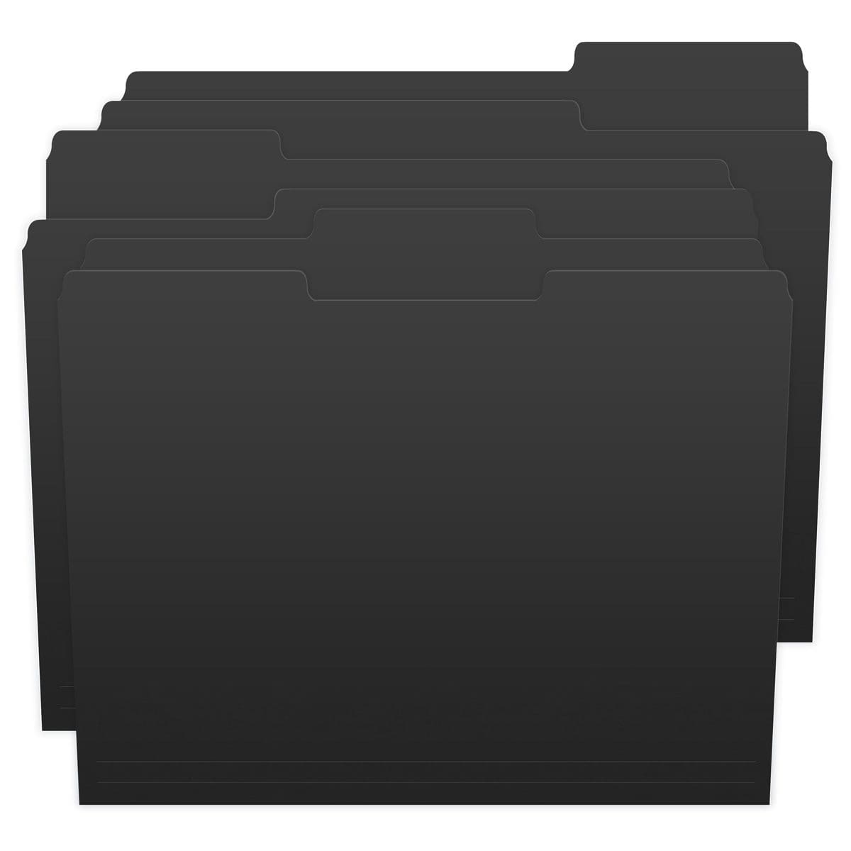 Black Letter Size Top Tab Single Ply Folders with 1/3 Cut Assorted Tabs, 11 pt Black Stock, 100/Box (S-30503-BLK)