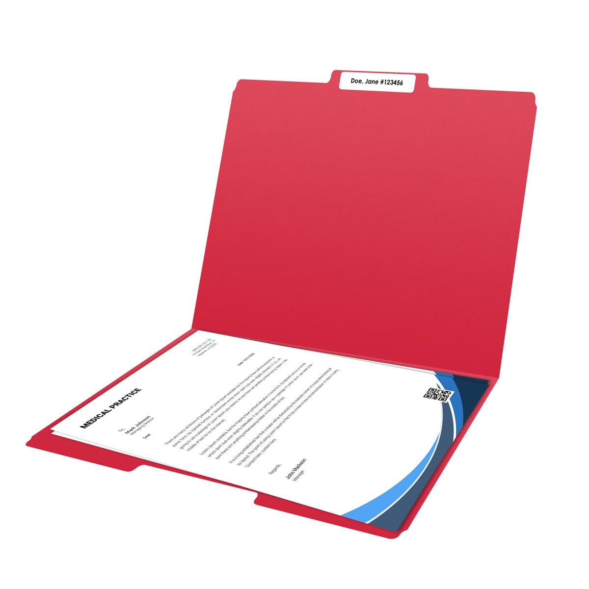 Red Letter Size Top Tab Single Ply Folders with 1/3 Cut Assorted Tabs, 11 pt Red Stock, 100/Box (S-30503-RED)