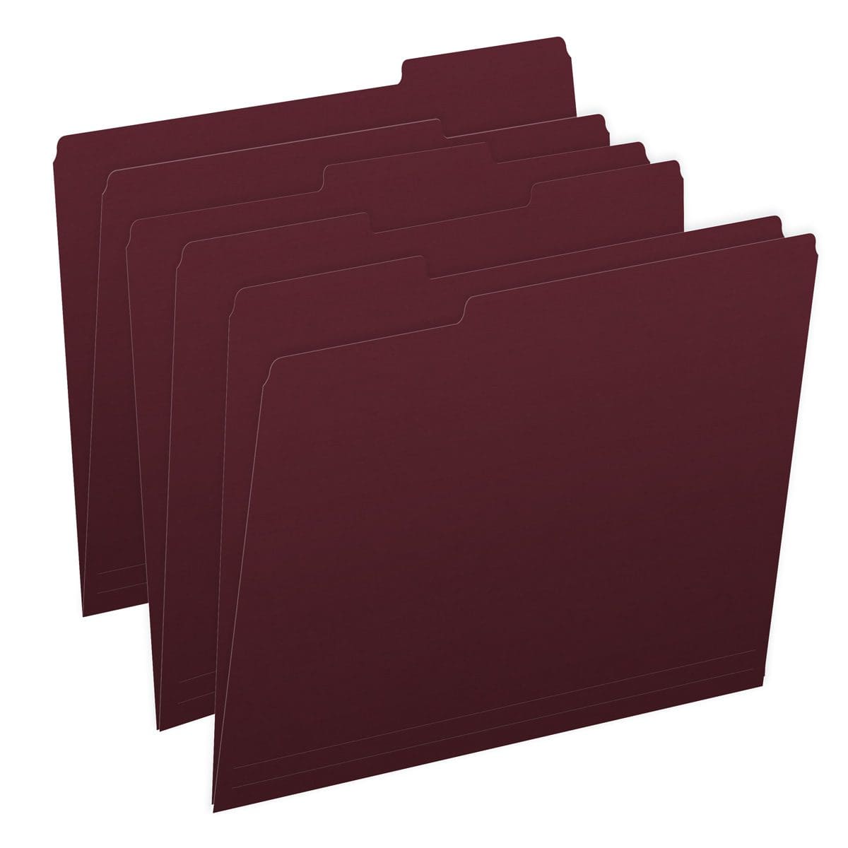 Maroon Letter Size Top Tab Single Ply Folders with 1/3 Cut Assorted Tabs, 11 pt Maroon Stock, 100/Box