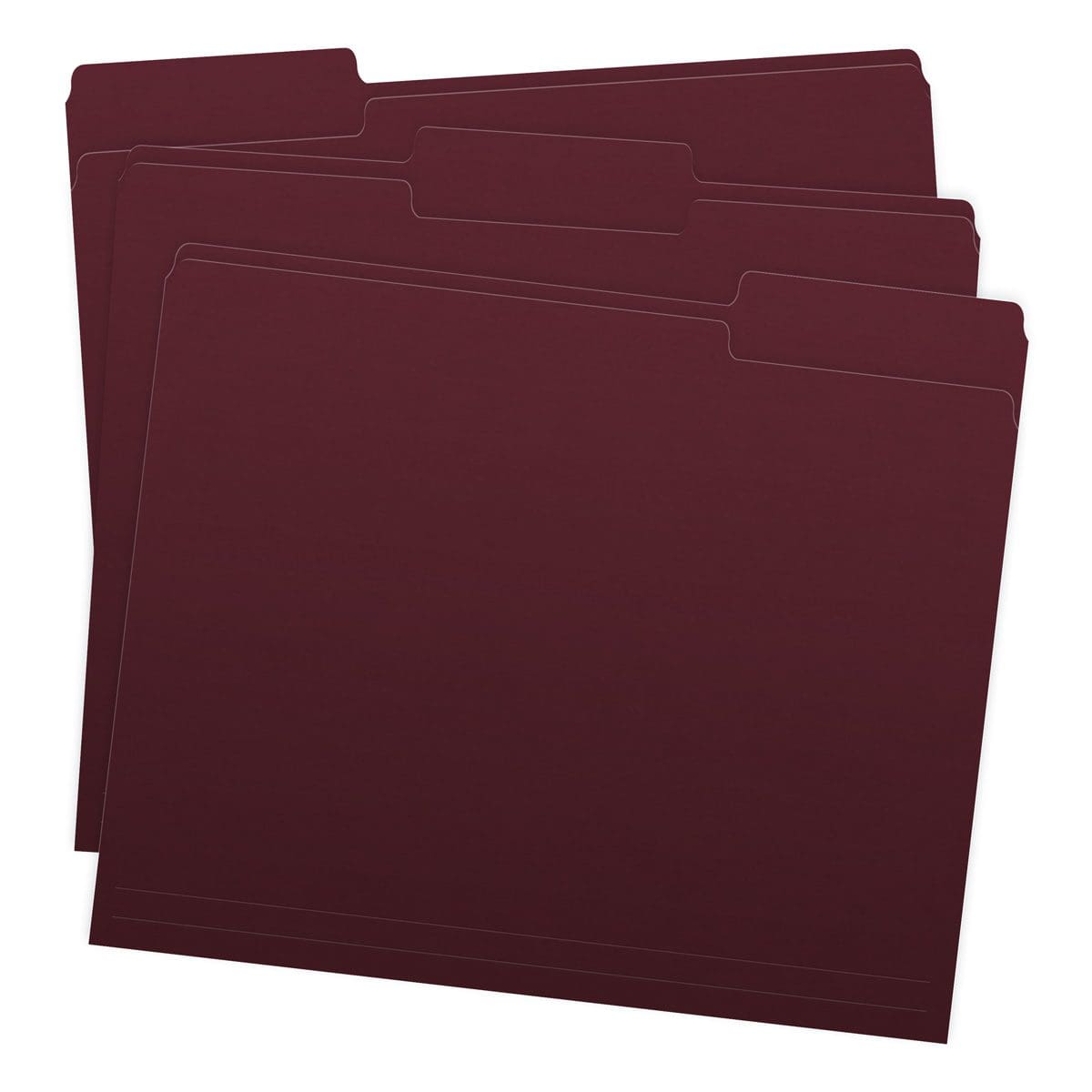 Maroon Letter Size Top Tab Single Ply Folders with 1/3 Cut Assorted Tabs, 11 pt Maroon Stock, 100/Box (S-30503-MRN)