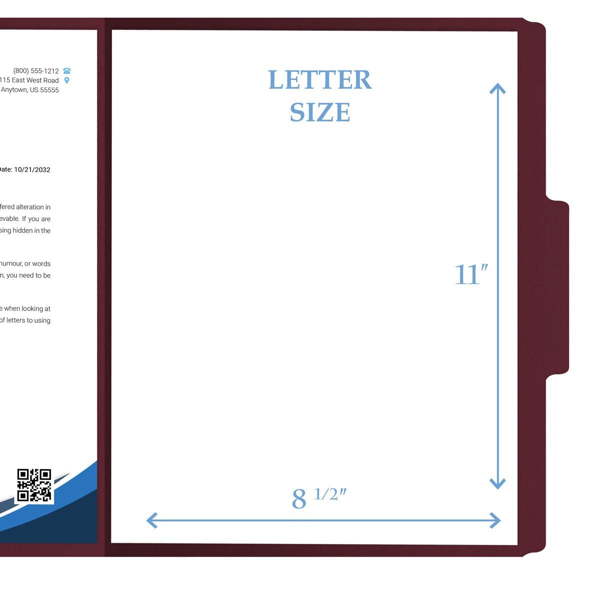 Maroon Letter Size Top Tab Single Ply Folders with 1/3 Cut Assorted Tabs, 11 pt Maroon Stock, 100/Box (S-30503-MRN)