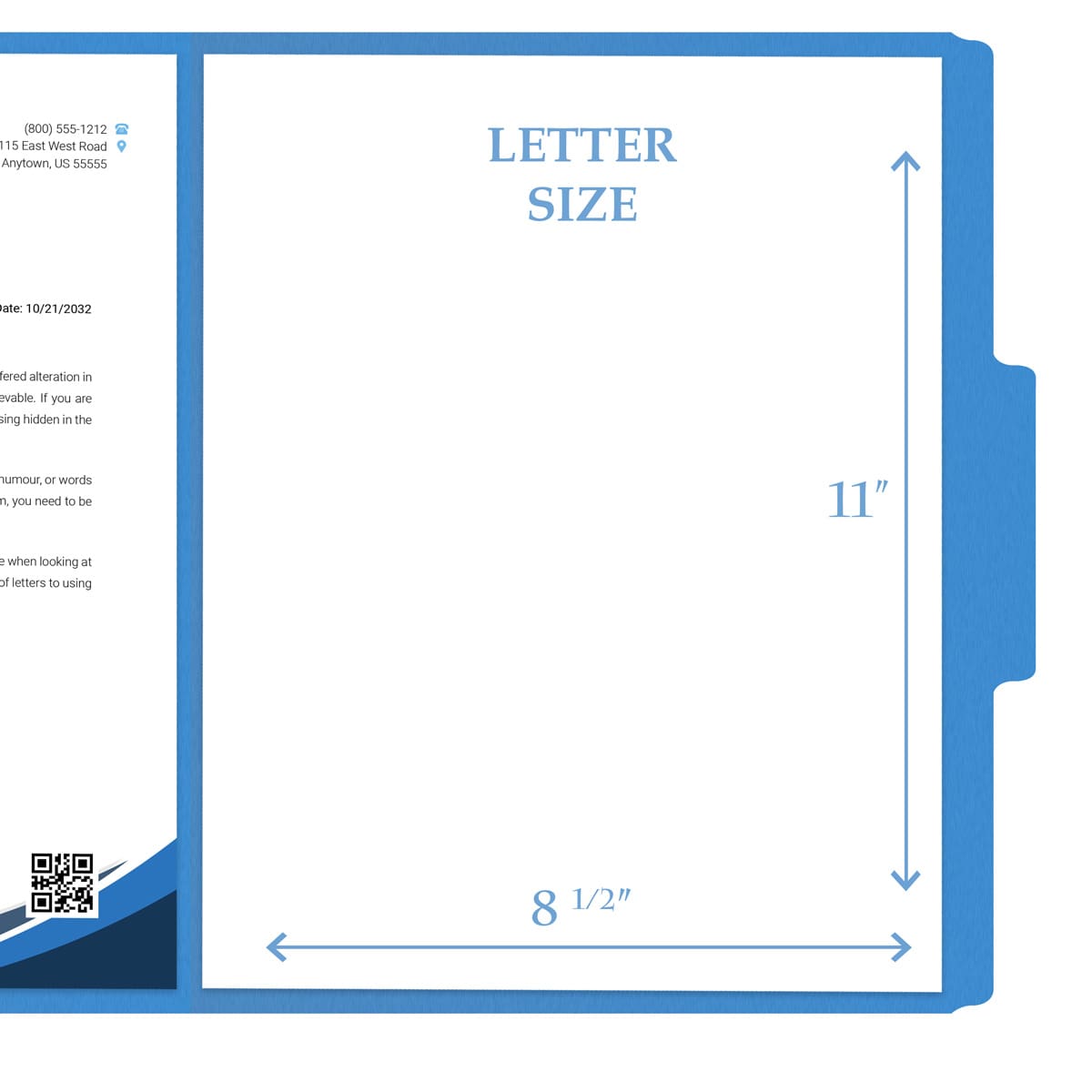 Blue Letter Size Top Tab Single Ply Folders with 1/3 Cut Assorted Tabs, 11 pt Blue Stock, 100/Box (S-30503-BLU)