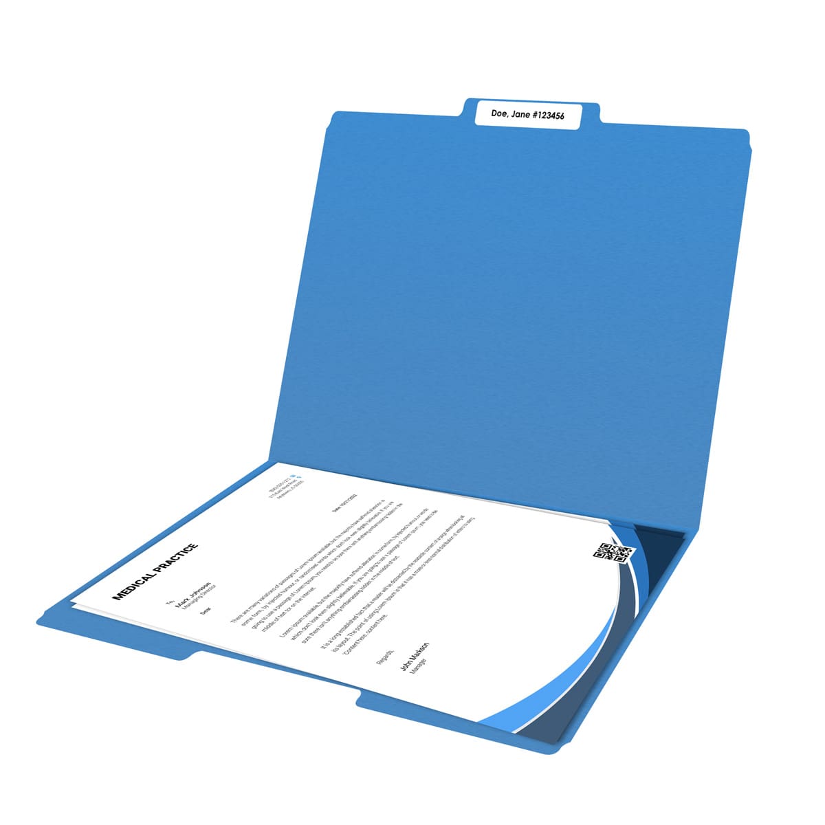 Blue Letter Size Top Tab Single Ply Folders with 1/3 Cut Assorted Tabs, 11 pt Blue Stock, 100/Box