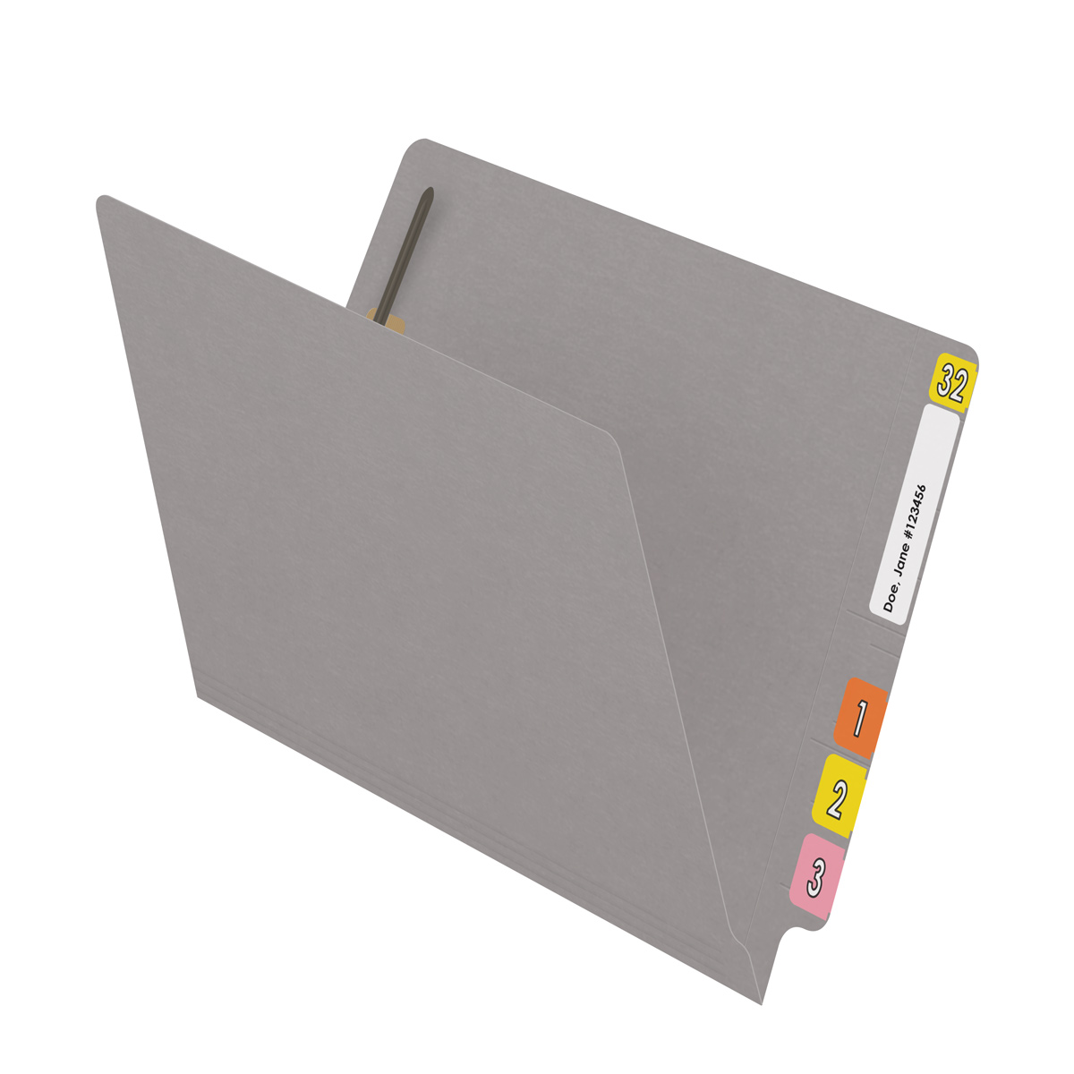 GRAY End Tab Folder - Letter Size - Fastener in Position 1 - Full Cut 2-Ply Tab - 11 Pt. Stock - 50/Box