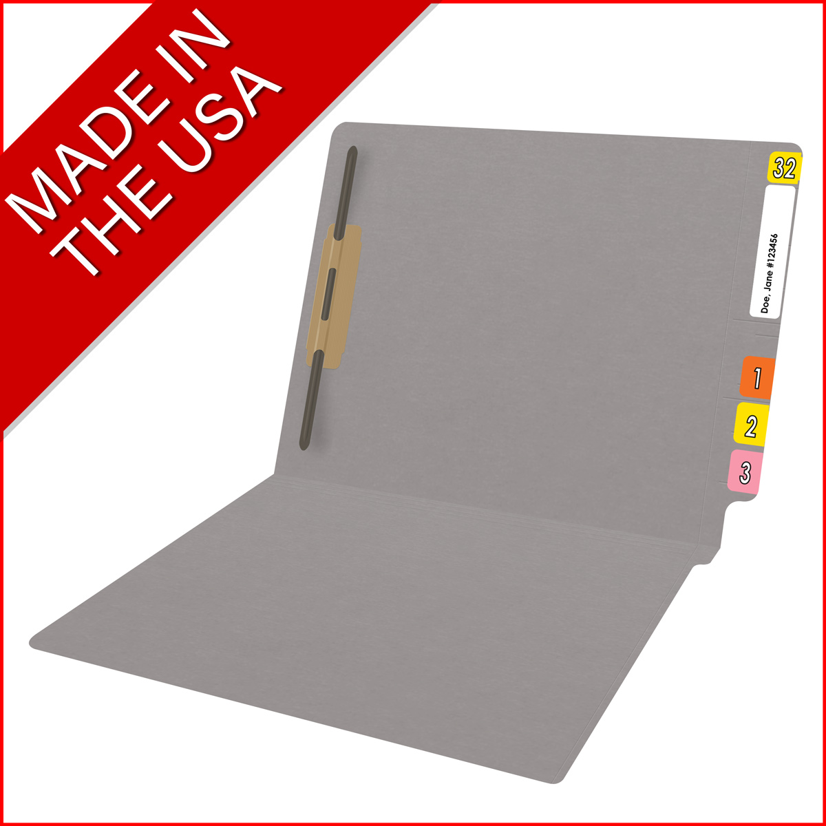 GRAY End Tab Folder - Letter Size - Fastener in Position 1 - Full Cut 2-Ply Tab - 11 Pt. Stock - 50/Box