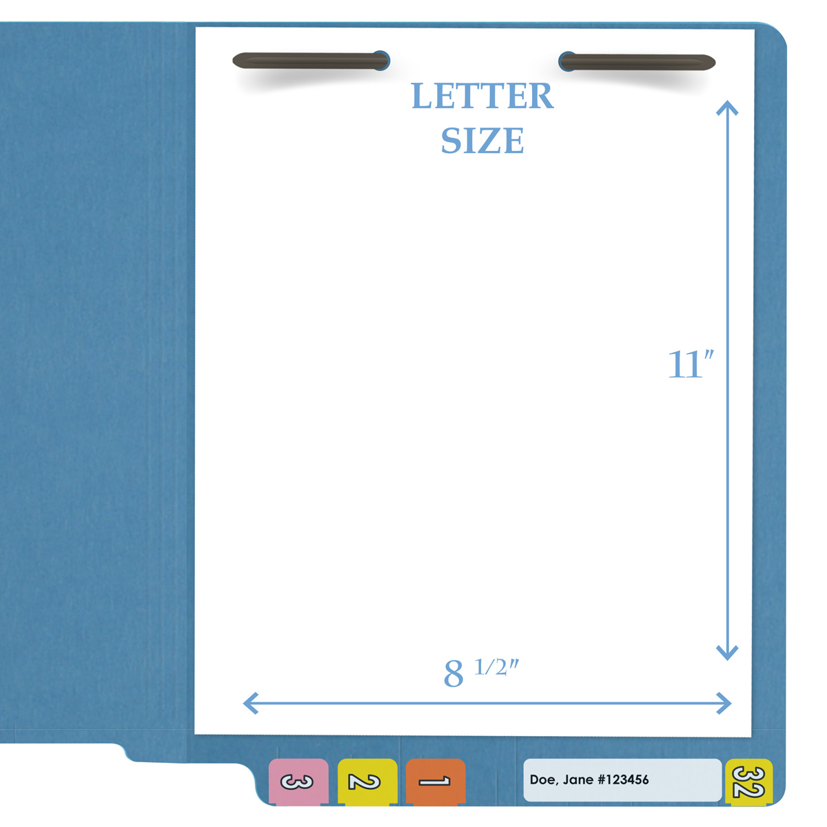 BLUE End Tab Folder - Letter Size - Fastener in Position 1 - Full Cut 2-Ply Tab - 11 Pt. Stock - 50/Box