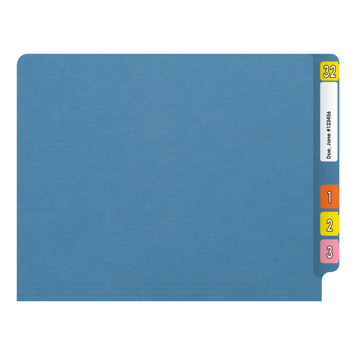 BLUE End Tab Folder - Letter Size - Fastener in Position 1 - Full Cut 2-Ply Tab - 11 Pt. Stock - 50/Box