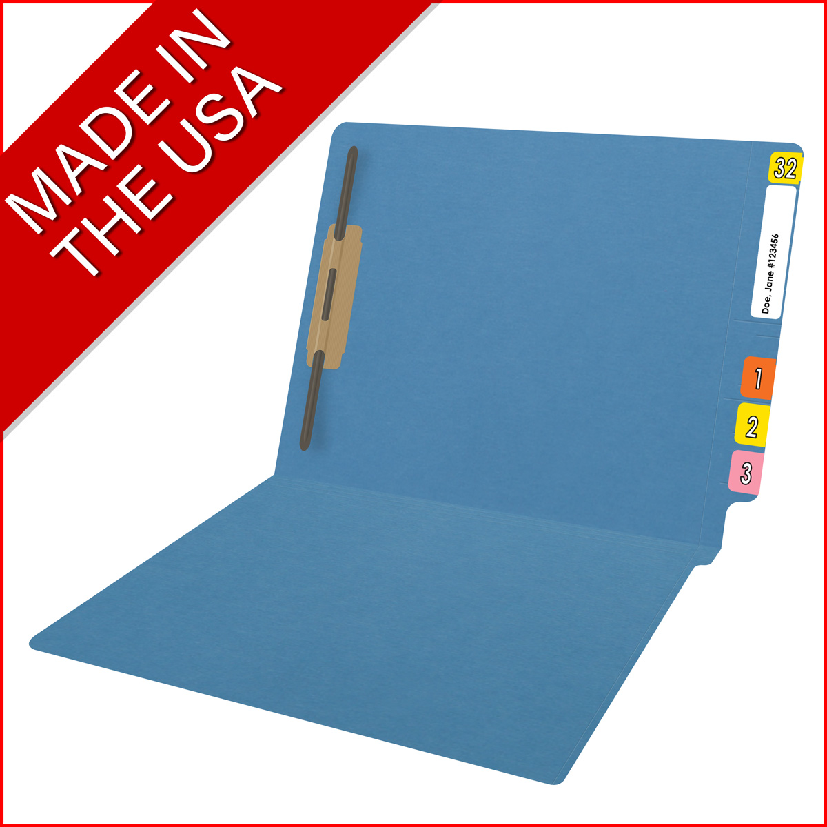 BLUE End Tab Folder - Letter Size - Fastener in Position 1 - Full Cut 2-Ply Tab - 11 Pt. Stock - 50/Box