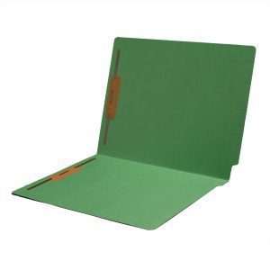 Green LEGAL Size Reinforced End Tab Folder with 2 Bonded Fastener on Inside Front and Back, 14 pt Green Stock, 50/BOX