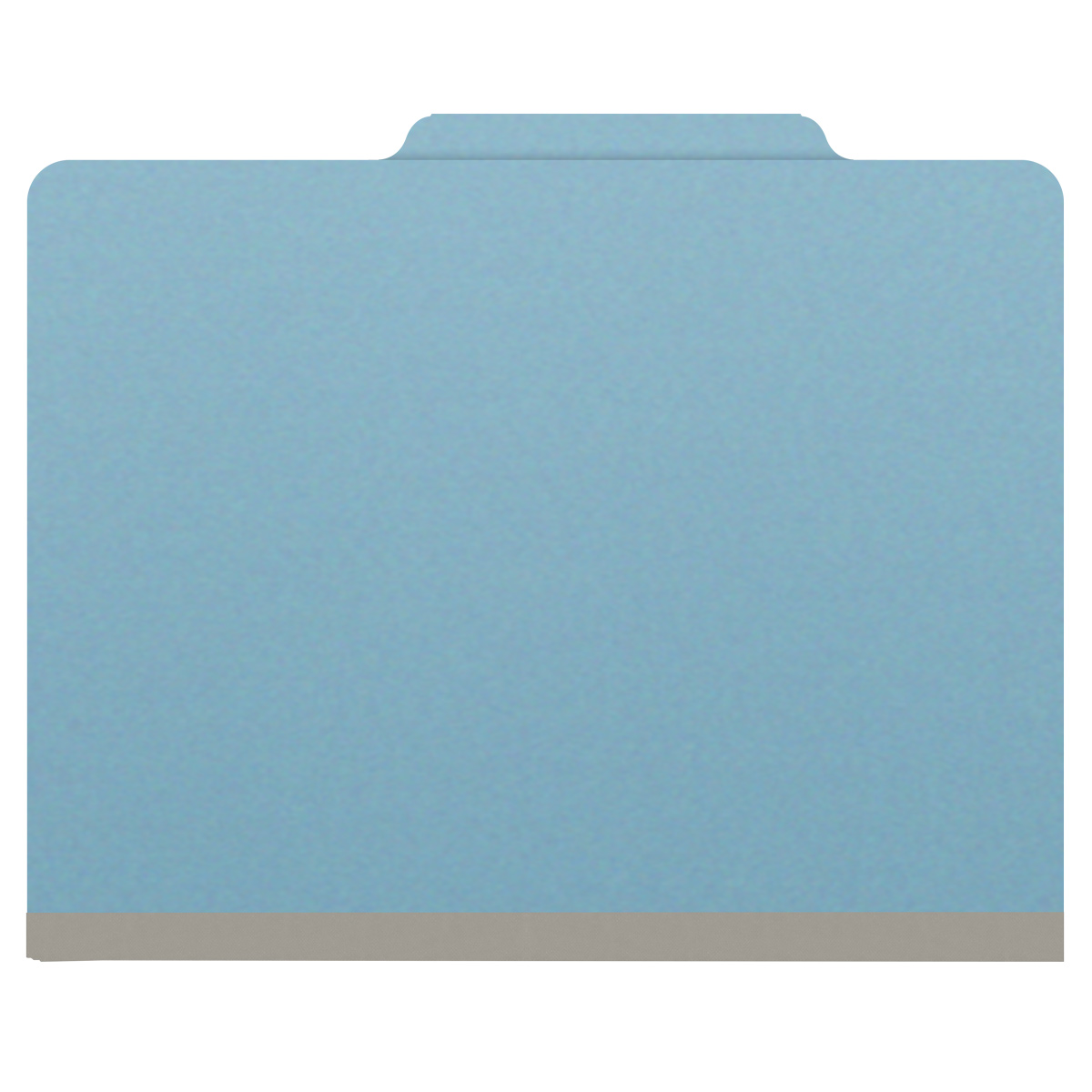 Blue letter size top tab classification folder with 2" gray tyvek expansion and 2" bonded fasteners on inside front and inside back. 25 pt type 3 pressboard stock. Packaged 25/125
