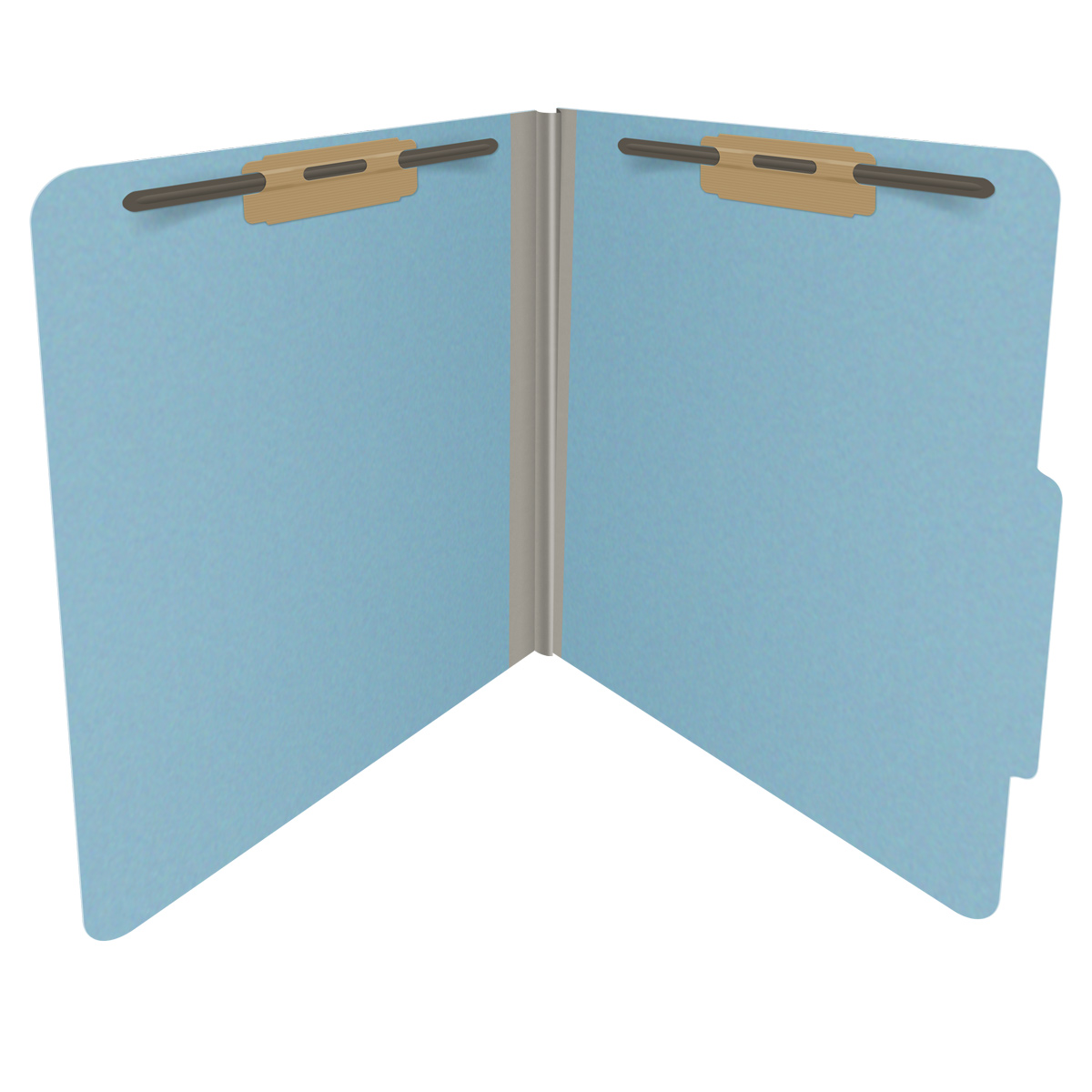 Blue letter size top tab classification folder with 2" gray tyvek expansion and 2" bonded fasteners on inside front and inside back. 25 pt type 3 pressboard stock, 25/Box