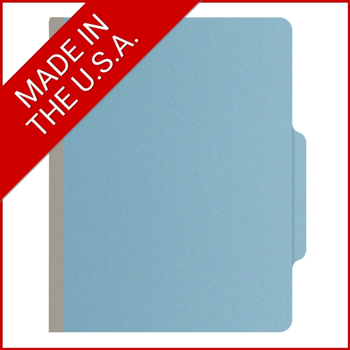Blue letter size top tab classification folder with 2" gray tyvek expansion and 2" bonded fasteners on inside front and inside back. 25 pt type 3 pressboard stock, 25/Box