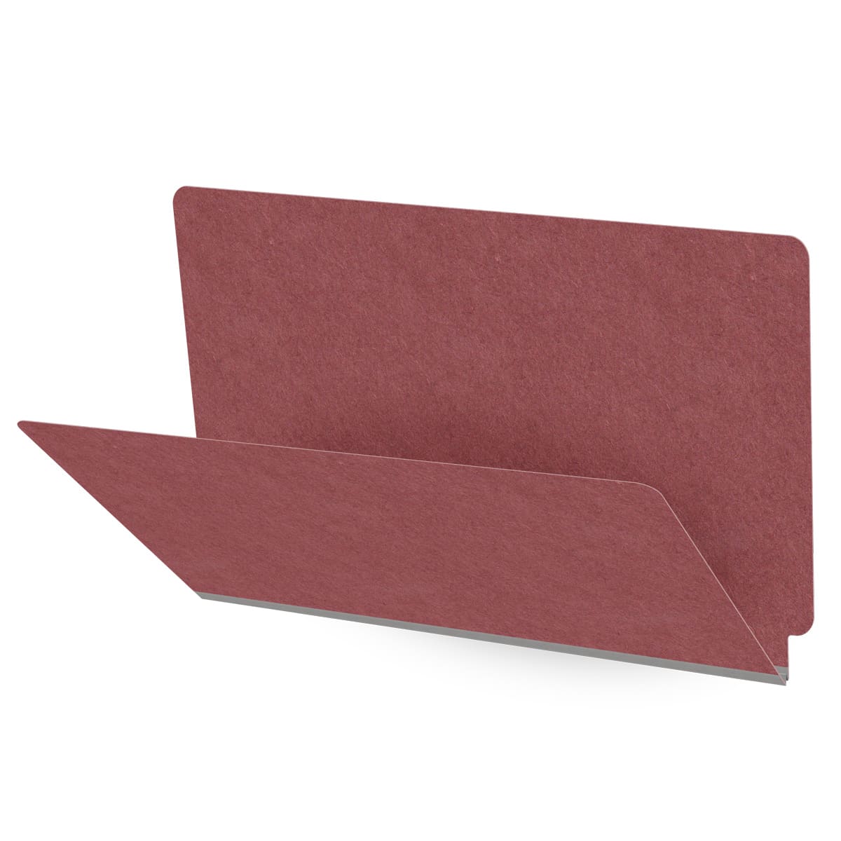 Dark red legal size end tab classification folder with 2" russet brown tyvek expansion. 25 pt type 3 pressboard stock, 25/Box