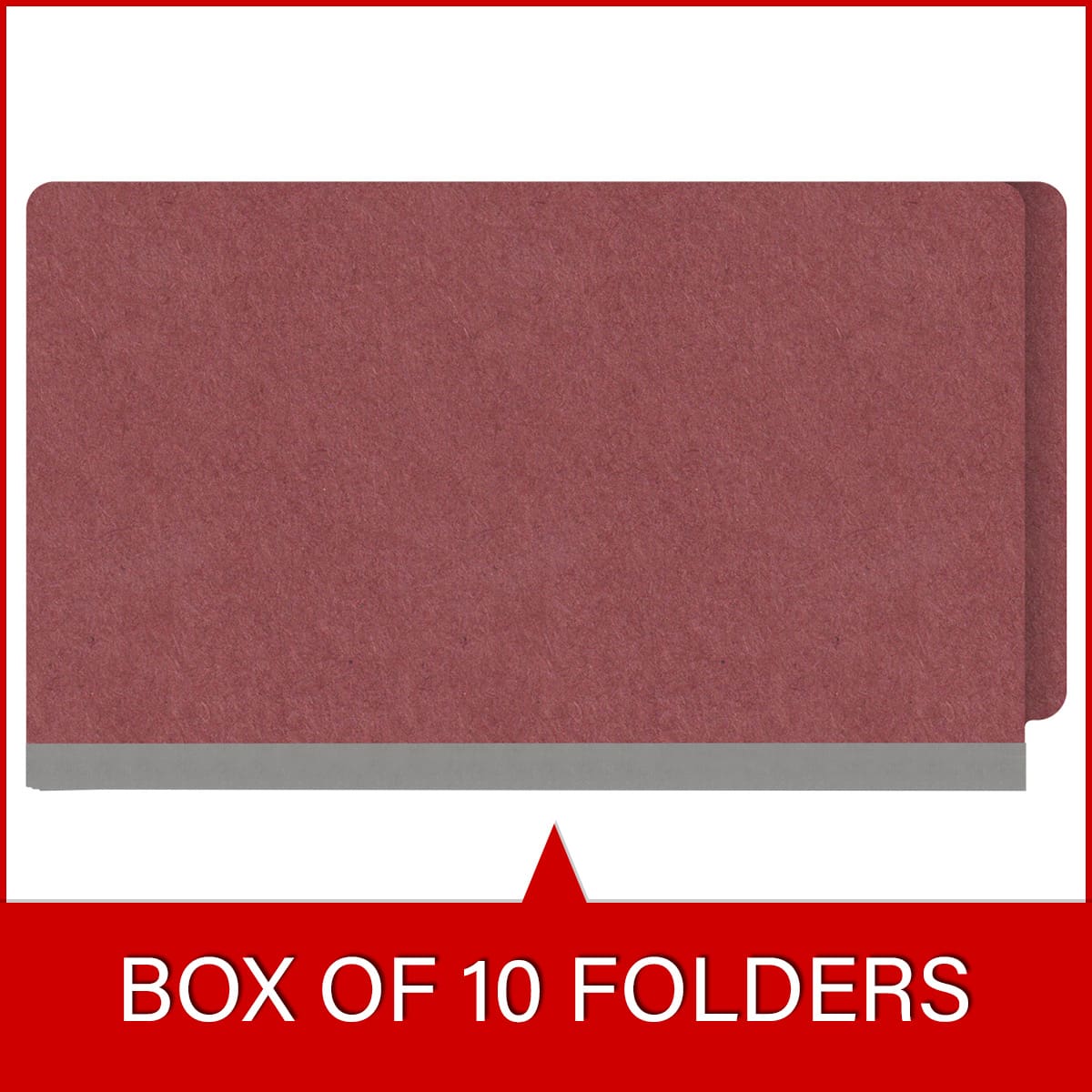 Dark red legal size end tab classification folder with 2" russet brown tyvek expansion. 25 pt type 3 pressboard stock, 25/Box