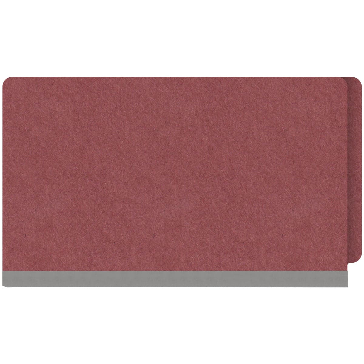 Dark red legal size end tab classification folder with 2" russet brown tyvek expansion. 25 pt type 3 pressboard stock, 25/Box
