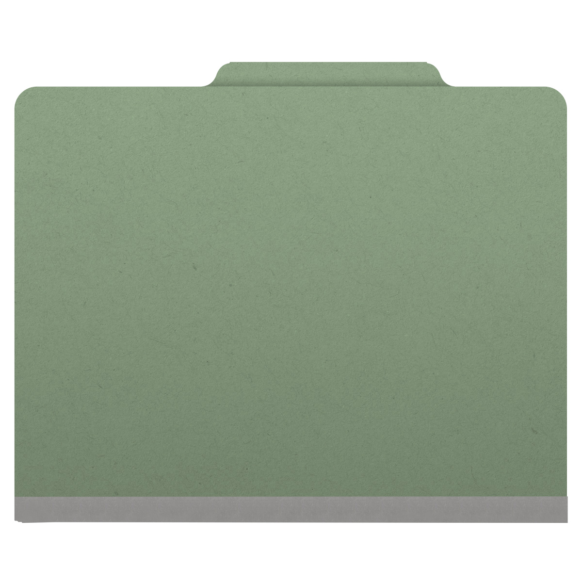 Green letter size top tab three divider classification folder with 3" gray tyvek expansion, with 2" bonded fasteners on inside front and inside back and 1" duo fastener on dividers. 25 pt type 3 pressboard stock covers. Packaged 10/50.