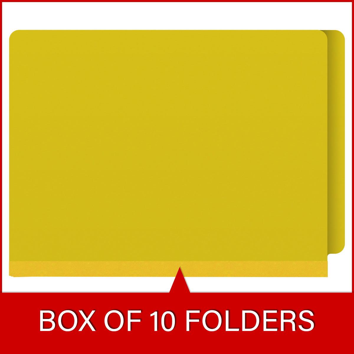Yellow letter size End Tab, 3 divider Classification Folder with 3" yellow tyvek expansion, with 2" bonded fasteners on inside front and inside back and 1" duo fastener on dividers. 25 pt type 3 pressboard stock covers. 10/Box