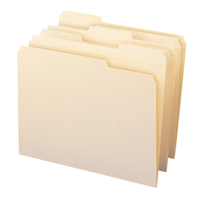 Top Tab Folder - 1/3 Cut Assorted Tabs - 11 Pt. Manila - Letter Size -  Reinforced Tabs - 100/bx