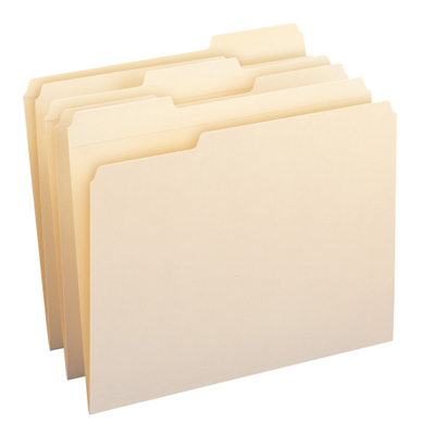 Top Tab Folder - 1/3 Cut Assorted Tabs - 11 Pt. Manila - Letter Size -  Reinforced Tabs - 100/bx