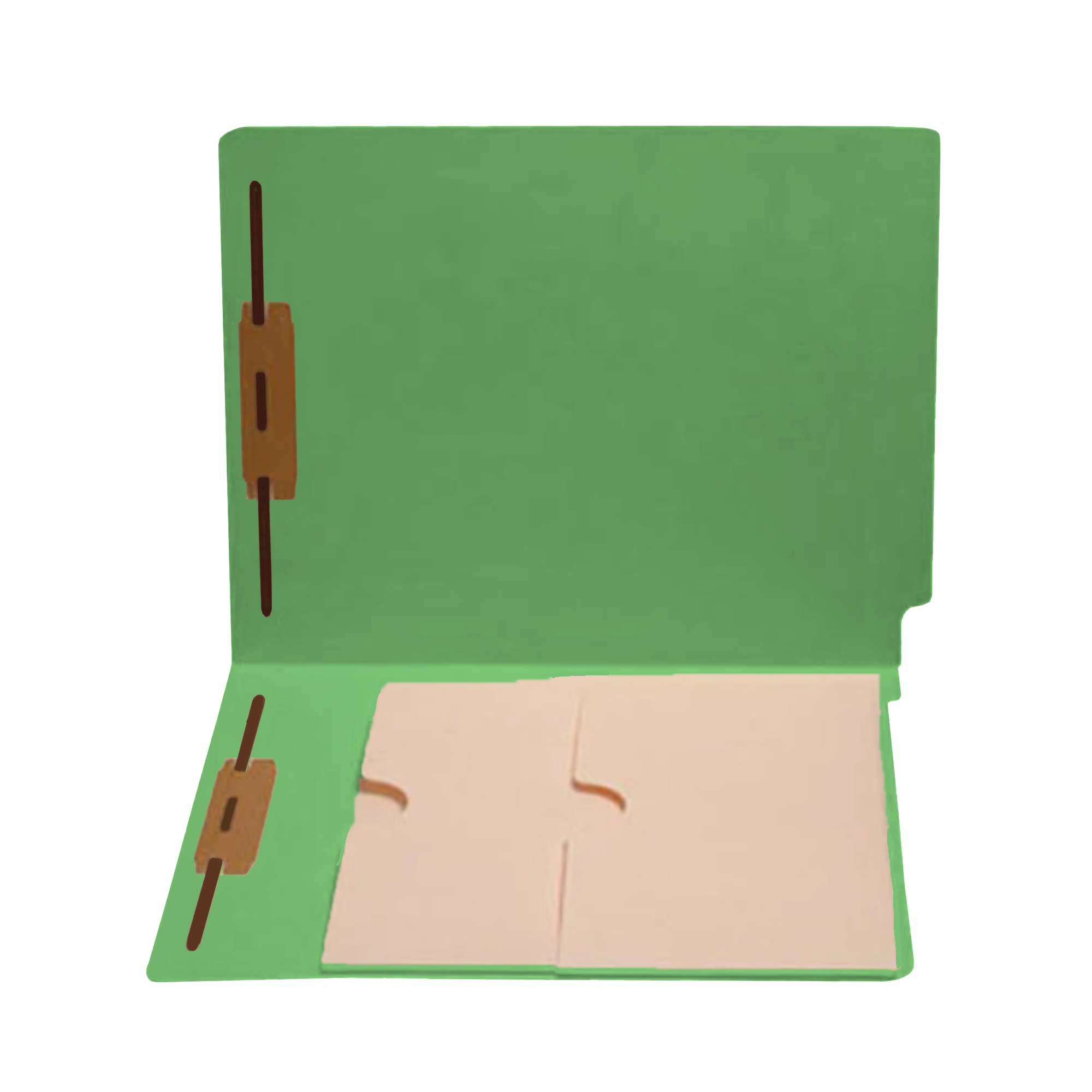 End Tab Green Folder with 2 Pockets - Fasteners in Positions 1 & 3 - Letter Size - 11 Pt. Grn - Full Cut End Tab - Double Pockets Inside Front - 50/Box